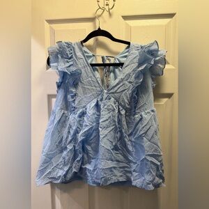 entro Light Blue Ruffle V-Neck Blouse